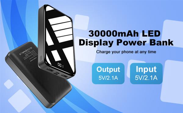 Grote foto powerbank 30.000 mah snellader oplader micro usb c led display zwart telecommunicatie batterijen en accu