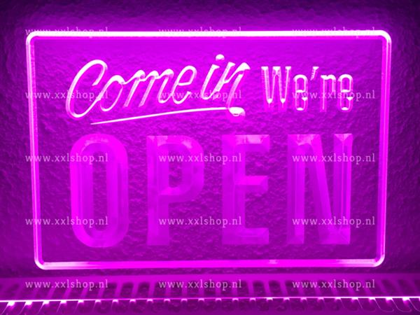 Grote foto open neon bord lamp led verlichting reclame lichtbak 22 come in paars huis en inrichting overige