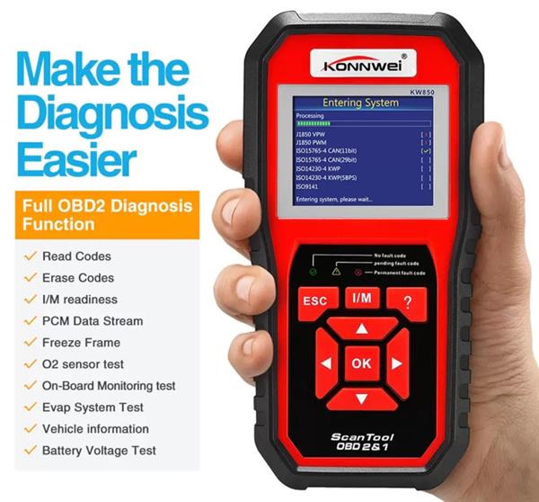 Grote foto diagnosecomputer uitlees apparaat uitlezen foutcodes obd2 rood auto onderdelen accessoire delen