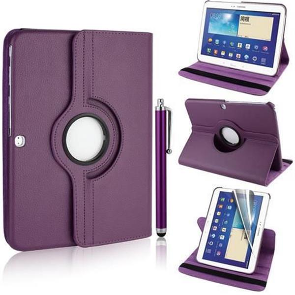 Grote foto 360 graden leren case hoes cover galaxy tab 3 10.1 inch p5200 p5210 p5220 paars telecommunicatie mobieltjes