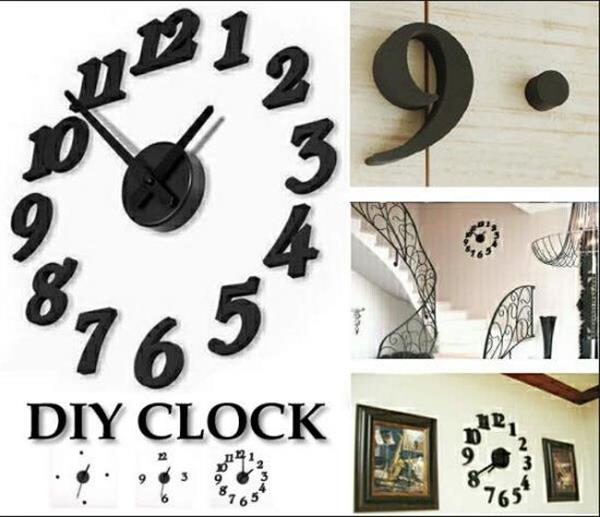 Grote foto diy klok cijfers 3d wandklok wand rond 40cm industrieel zwart huis en inrichting woningdecoratie