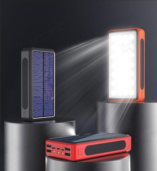 Grote foto powerbank power bank 50.000 mah snellader oplader zonnepaneel 4x usb zwart telecommunicatie batterijen en accu