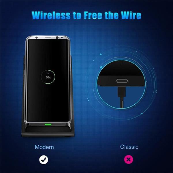 Grote foto draadloze oplader staand iphone qi lader draadloos dock snellader zwart telecommunicatie opladers en autoladers