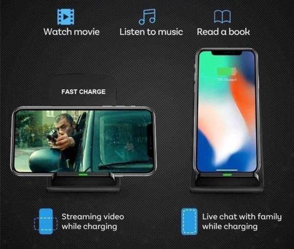 Grote foto draadloze oplader staand iphone qi lader draadloos dock snellader zwart telecommunicatie opladers en autoladers