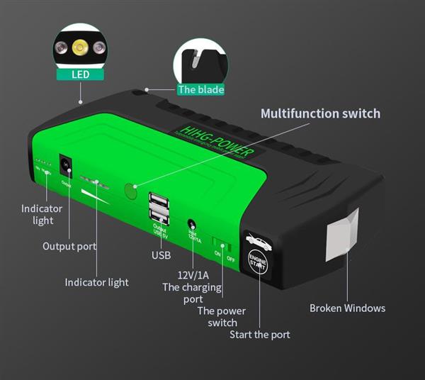 Grote foto jumpstarter acculader powerbank starthulp auto motor scooter groen auto onderdelen overige auto onderdelen