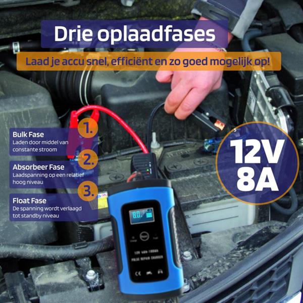 Grote foto accu druppel lader druppellader auto acculader 12v lcd display blauw auto onderdelen accessoire delen