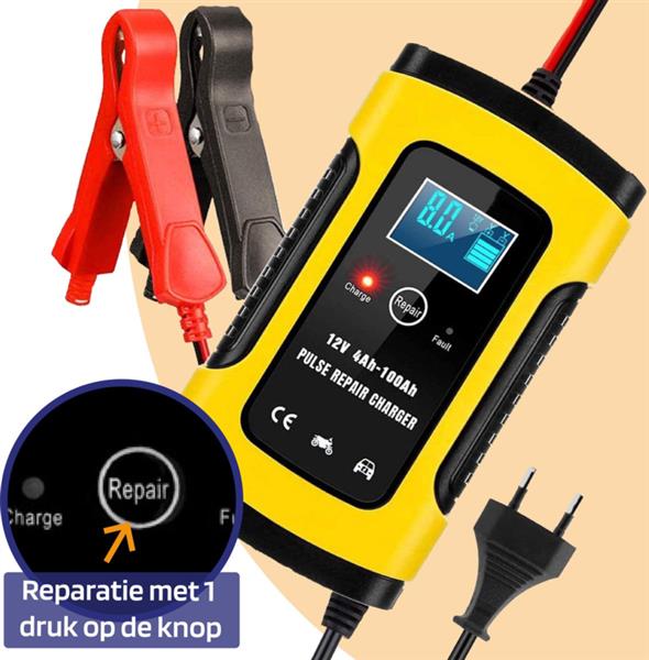 Grote foto accu druppel lader druppellader auto acculader 12v lcd display geel auto onderdelen accessoire delen