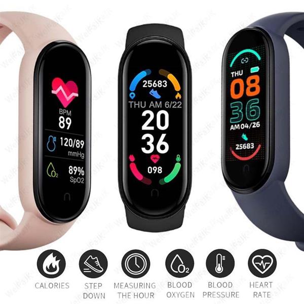 Grote foto stappenteller hartslagmeter fitness tracker band mi band 6 m6 zwart sport en fitness overige sport en fitness