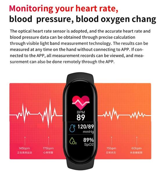 Grote foto stappenteller hartslagmeter fitness tracker band mi band 6 m6 geel sport en fitness overige sport en fitness