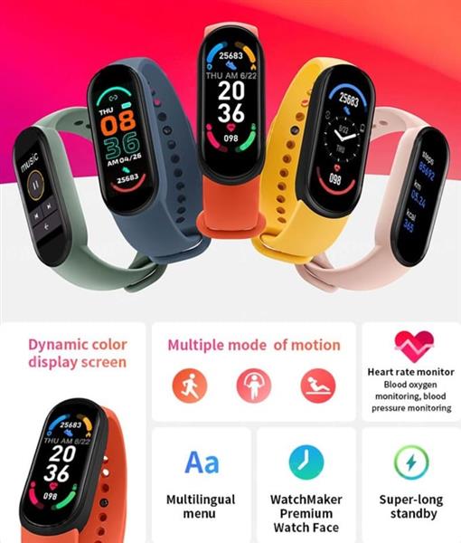 Grote foto stappenteller hartslagmeter fitness tracker band mi band 6 m6 rood sport en fitness overige sport en fitness