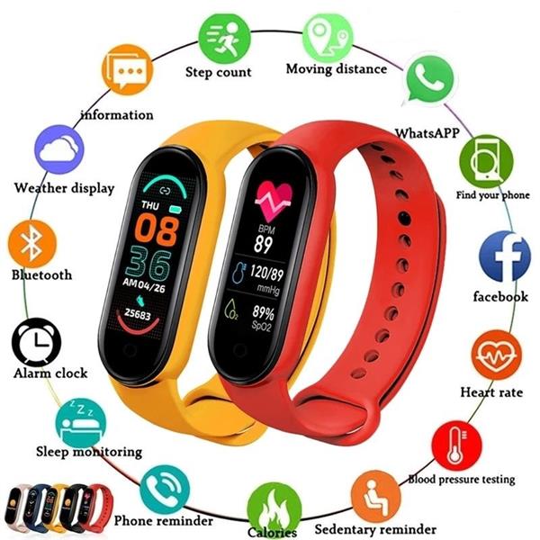 Grote foto stappenteller hartslagmeter fitness tracker band mi band 6 m6 geel sport en fitness overige sport en fitness