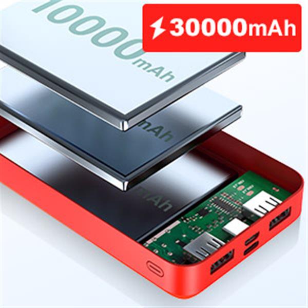Grote foto powerbank 30.000 mah oplader snellader micro usb c led display rood zwart telecommunicatie batterijen en accu