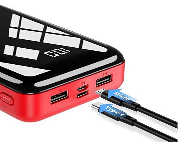 Grote foto powerbank 30.000 mah oplader snellader micro usb c led display rood zwart telecommunicatie batterijen en accu