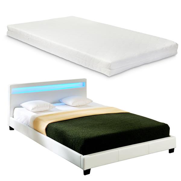 Grote foto bed parijs kunstleer met matras led verlichting 140x200 wit huis en inrichting bedden