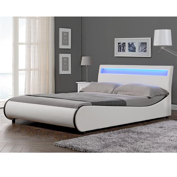 Grote foto valencia led bedframe kunstleer 140x200 cm wit huis en inrichting bedden