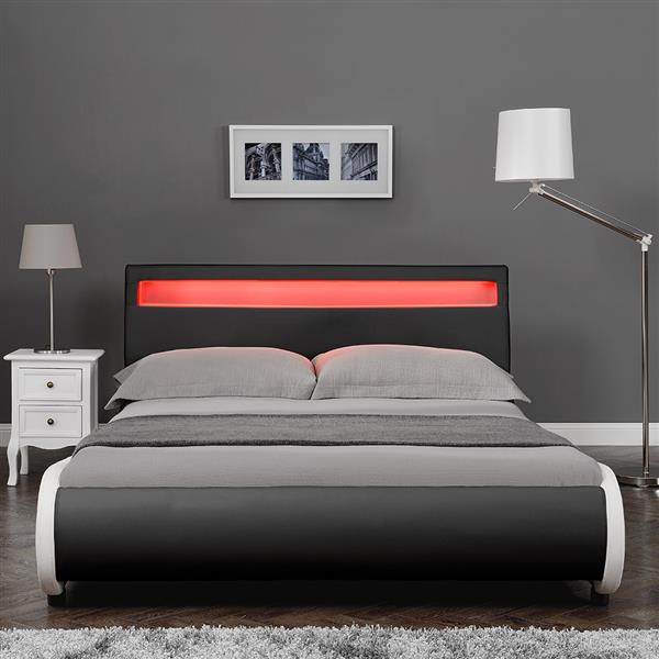 Grote foto valencia led bedframe kunstleer 140x200 cm zwart huis en inrichting bedden