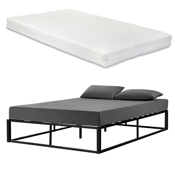 Grote foto stalen bed met bedbodem incl. matras zwart 200x140cm huis en inrichting bedden