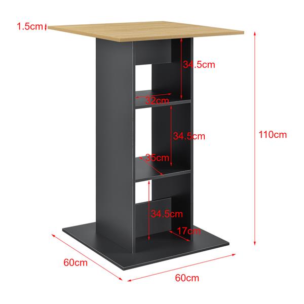 Grote foto bartafel visby met 3 planken 70x70x110 cm donkergrijs en hout huis en inrichting eettafels