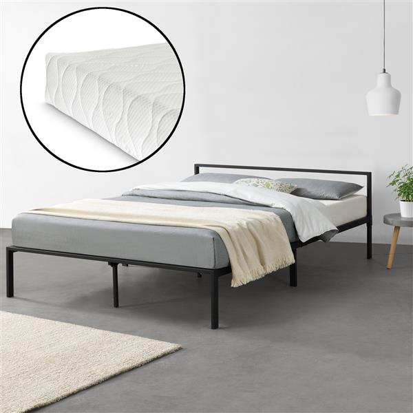 Grote foto metalen bed zeus met bedbodem en matras 140x200 cm zwart huis en inrichting bedden