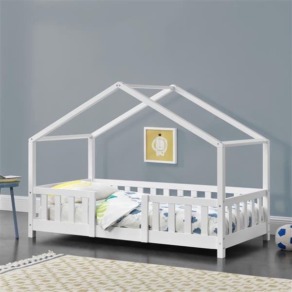 Grote foto kinderbed treviolo met uitvalbeveiliging 80x160 cm wit mat huis en inrichting overige