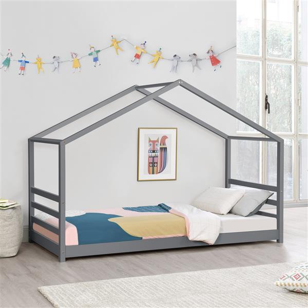 Grote foto kinderbed huisbed met bedbodem 90x200 cm donkergrijs huis en inrichting overige