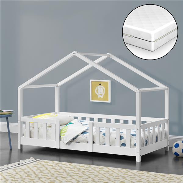 Grote foto kinderbed treviolo met uitvalbeveiliging en matras 70x140 wit huis en inrichting overige