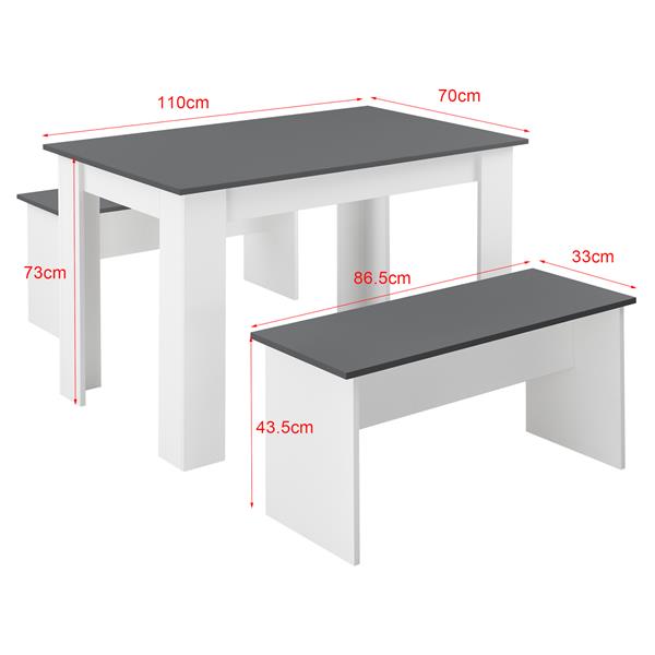 Grote foto eethoek set tafel 110x70x73 en banken 86 5x33x43 5 wit grijs huis en inrichting complete eetkamers