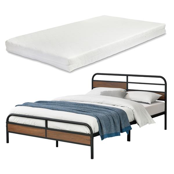 Grote foto metalen bed aarau bedframe matras zwart walnoot 140x200 huis en inrichting bedden