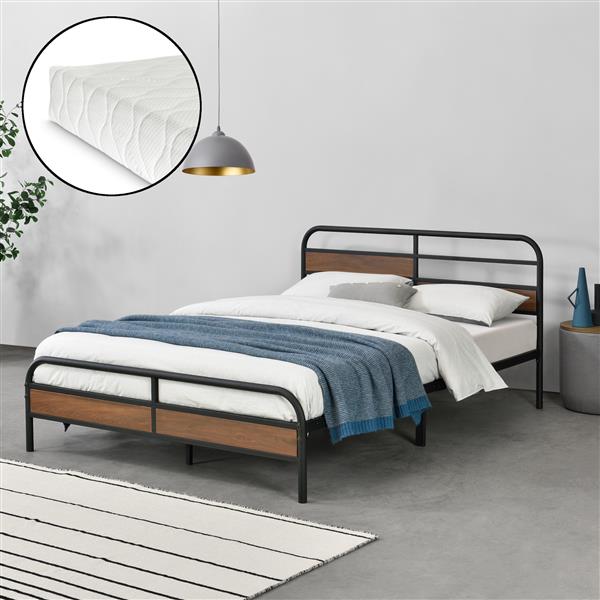 Grote foto metalen bed aarau bedframe matras zwart walnoot 140x200 huis en inrichting bedden