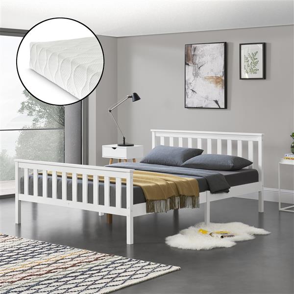 Grote foto houten bed breda met bedbodem en matras 140x200 cm wit huis en inrichting bedden