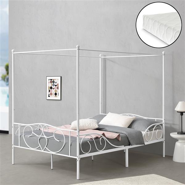 Grote foto metalen hemelbed finstrom wit met matras 140x200 cm huis en inrichting bedden