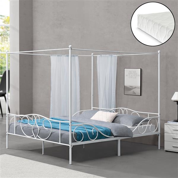 Grote foto metalen hemelbed finstrom wit met matras 180x200 cm huis en inrichting bedden