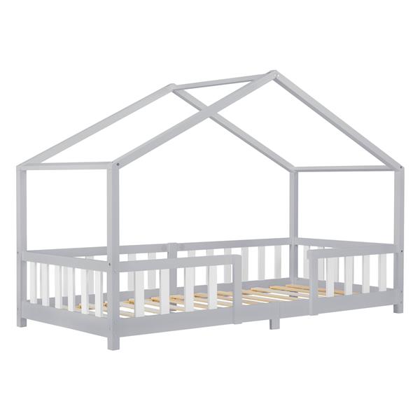 Grote foto kinderbed treviolo met uitvalbeveiliging 90x200 lichtgrijs en wit huis en inrichting overige