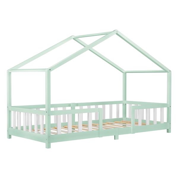 Grote foto kinderbed treviolo met uitvalbeveiliging 90x200 cm mint en wit huis en inrichting overige