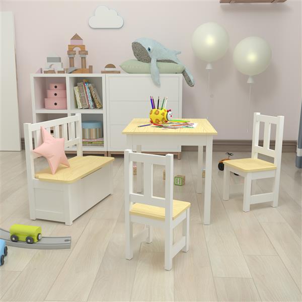 Grote foto en.casa kindertafel lousame met 2 stoelen en 1 bank hout en wit huis en inrichting overige