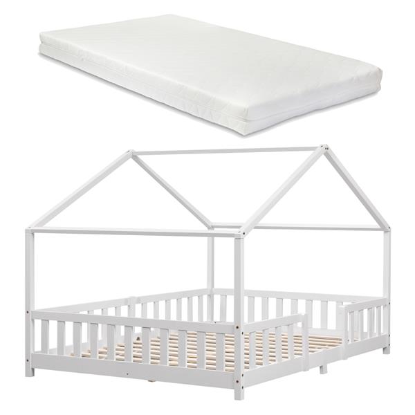 Grote foto en.casa kinderbed treviolo met uitvalbeveiliging en matras 140x200 wit huis en inrichting overige