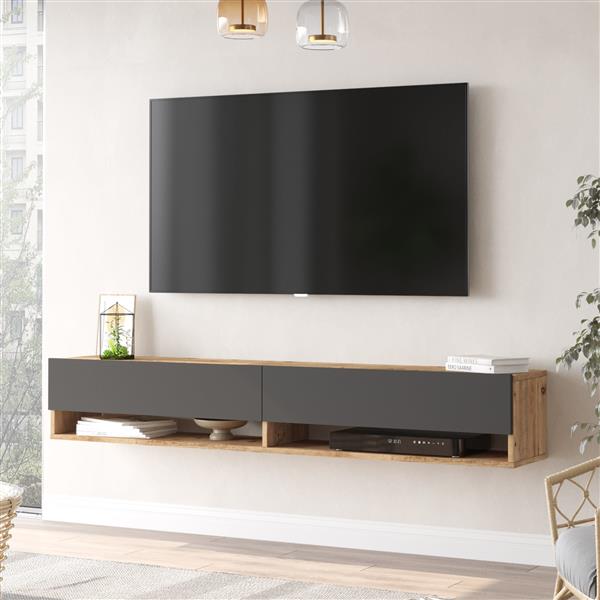 Grote foto en.casa tv meubel laitila 2 opbergvakken 180x31 5x29 5cm houtkleurig en antraciet huis en inrichting overige