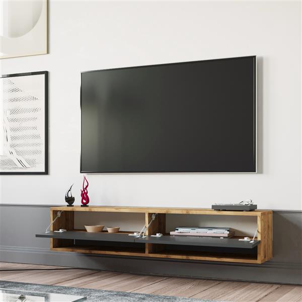 Grote foto en.casa tv meubel laitila 2 opbergvakken 140x31 5x29 5cm houtkleurig en antraciet huis en inrichting overige
