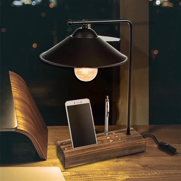 Grote foto lux.pro tafellamp bureaulamp folkestone e27 zwart en houtkleurig huis en inrichting tafellampen