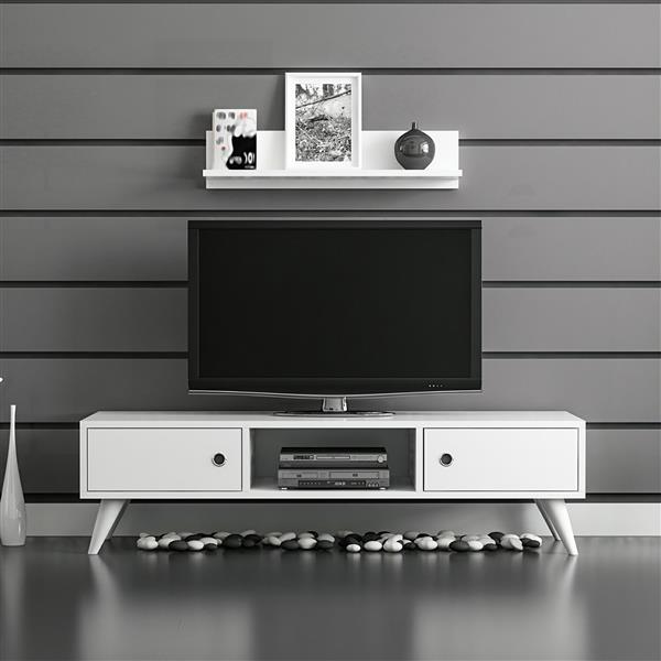 Grote foto en.casa tv meubel met plank egebjerg 130x40x35 cm wit huis en inrichting overige