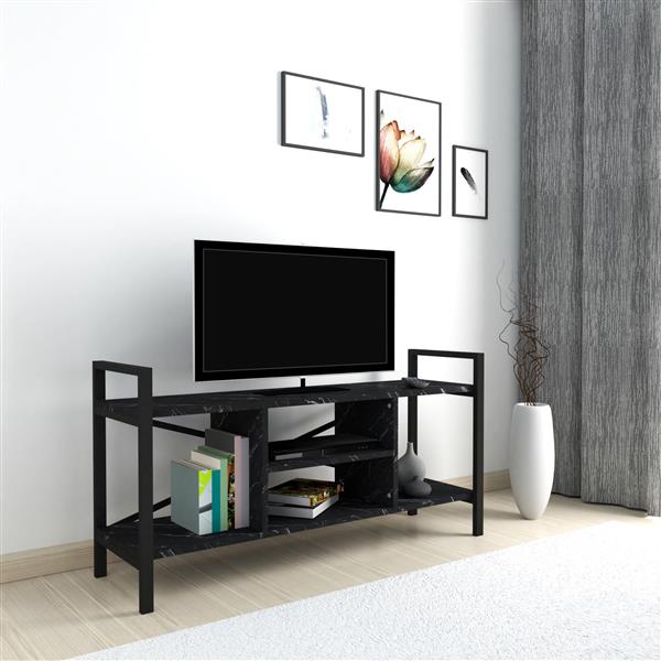 Grote foto en.casa tv meubel oster y 61x120x35 cm marmer zwart en zwart huis en inrichting overige