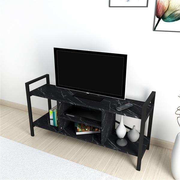 Grote foto en.casa tv meubel oster y 61x120x35 cm marmer zwart en zwart huis en inrichting overige
