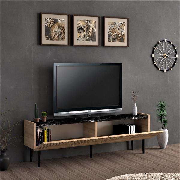 Grote foto en.casa tv meubel oppdal 45x154x37 cm eiken en marmer zwart huis en inrichting overige