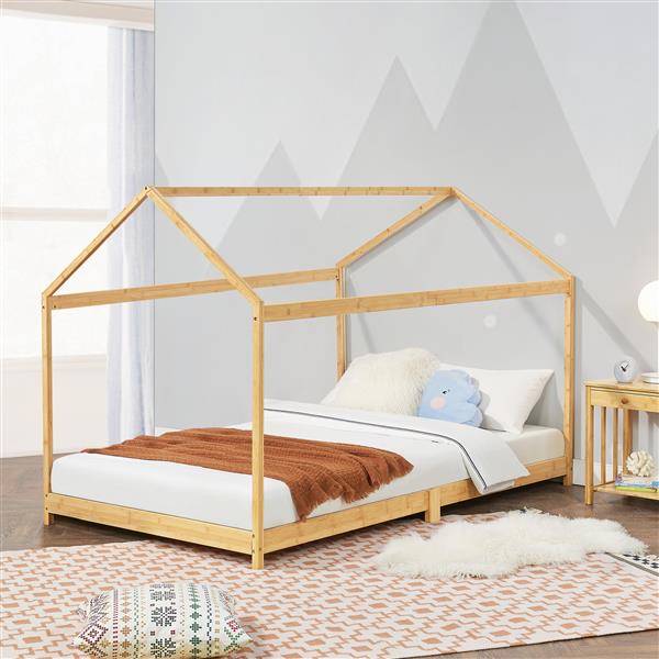 Grote foto en.casa kinderbed vindafjord huisbed bamboe houtkleurig 70x140 cm huis en inrichting overige