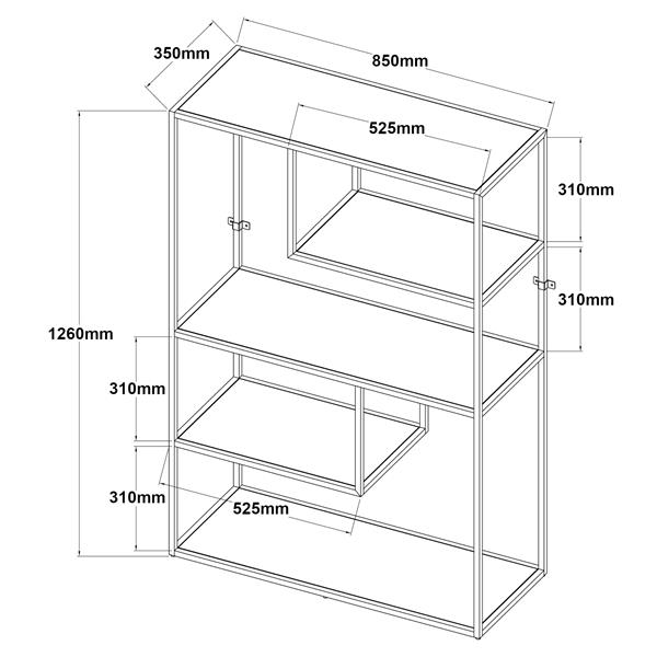 Grote foto en.casa boekenkast sievi schap 126x85x35 cm zwart mat huis en inrichting overige