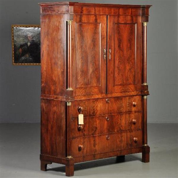 Grote foto antieke kast empire kabinet ca. 1810 met vrijstaande kolommen mahonie no.211001 antiek en kunst stoelen en banken