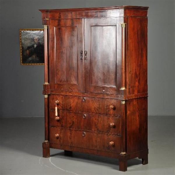 Grote foto antieke kast empire kabinet ca. 1810 met vrijstaande kolommen mahonie no.211001 antiek en kunst stoelen en banken