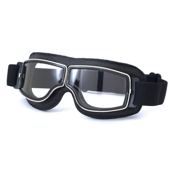 Grote foto crg zwart leren cruiser motorbril glaskleur helder motoren kleding