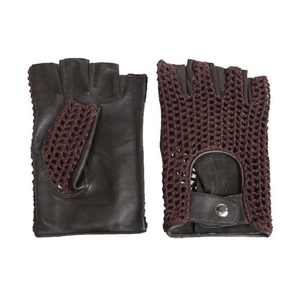 Grote foto swift vintage vingerloze crochet leren handschoenen bruin motoren kleding