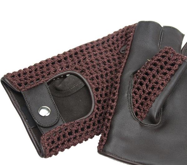 Grote foto swift vintage vingerloze crochet leren handschoenen bruin motoren kleding